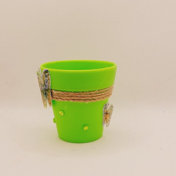 Lime Green Pen Set with Small Lime Green Decorative Flowerpot Organizer - Picture 3 of 5